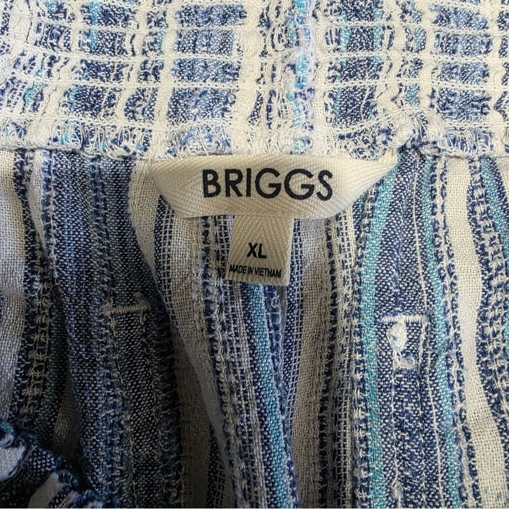 Briggs Blue and White Striped Linen Blend Shorts Elastic Waist Tassel Size XL - Picture 5 of 10